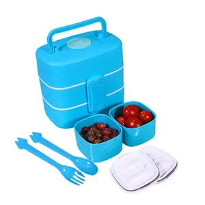 LOOK BACK custom plastic food container bpa free 3 layer kids lunch box leakproof rectangle stackable bento boxes with handle