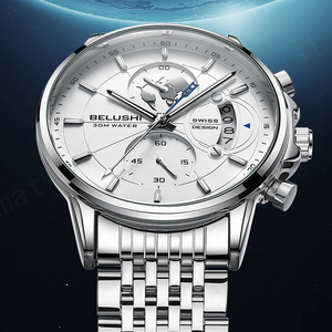 Reloj Deportivo BELUSHI para Hombre, Modelo 573, Cronógrafo, Acero Inoxidable, Lujoso, Resistente al Agua, Movimiento Mecánico, Esfera con Manecillas, 42 mm - Product Image 2