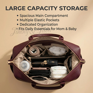 Sac à langer de luxe en cuir PU JSHENG&JISVEL |   Sac de voyage à grande capacité montable sur poussette, fermeture à glissière, plusieurs couleurs - Product Image 4
