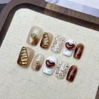 Haute qualité en gros court carré amandes français paillettes portable acrylique ongles femmes fête cadeau à la main presse sur les ongles