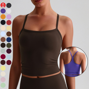 Ropa de Pilato suave con logotipo personalizado para <span class=keywords><strong>mujer</strong></span>, camisetas sin mangas deportivas ajustadas <span class=keywords><strong>acolchadas</strong></span> para <span class=keywords><strong>mujer</strong></span>, sujetador de Yoga con palangre y espalda cruzada para <span class=keywords><strong>mujer</strong></span> - Product Image 1