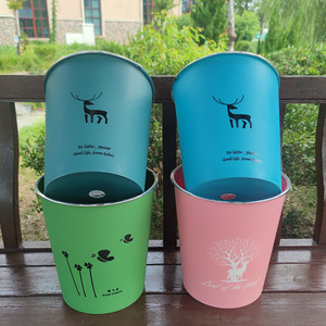 Colorful Cylindrical Trash Can Mixed Color Open Top Indoor Outdoor Use Kitchen Bathroom Office Wastebasket - Product Image 1
