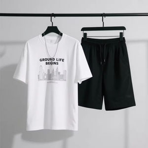 Pantaloncini da Jogging Casual da <span class=keywords><strong>uomo</strong></span> a maniche corte con Zip Set completo estivo - Product Image 1