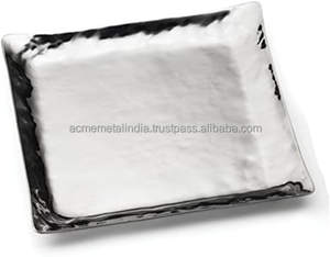 Plateau de service pour la maison et la cuisine ACMI en aluminium nickelé poli martelé avec poignée en agate Fabriqué en Inde - Product Image 2