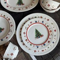 Service de vaisselle en porcelaine Joyeux Noël, assiettes et plats ronds en relief pour la fête de Noël