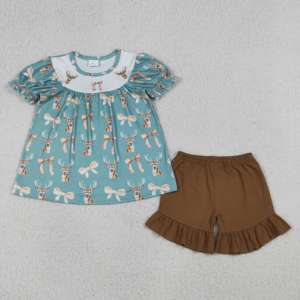 Conjuntos de Ropa para Niñas Pequeñas RTS Boutique Hunting Elk, Camuflaje, Pantalones Cortos, Lazos, Lindos Diseños de Verano, Conjuntos de Ropa para Niños - Product Image 2