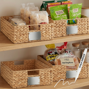 Water Hyacinth Woven Storage Baskets Rectangle Kitchen Organizers Handmade With Metal Label Tags - Product Image 2