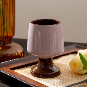 Tasse en porcelaine rétro de style chinois, à pied haut, couleurs contrastées créatives, cadeau pour fille, design élégant, compatible lave-vaisselle et micro-ondes - Product Image 5