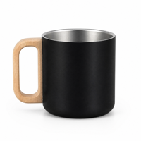 Mug à café 400 ml en acier inoxydable 304 à double paroi, mug de camping, mug de voyage, poignées en bois, choix de trois couvercles