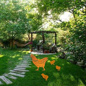 Rusty Metal Rooster Silhouette Stake Outdoor Garden Ornament Decor para Lawn Patio - Product Image 3