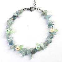 Bracelet ajustable SLKS1272 pour femme avec fleurs et cristaux, bracelet en pierre d'aigue-marine avec chaîne d'extension pour filles et femmes