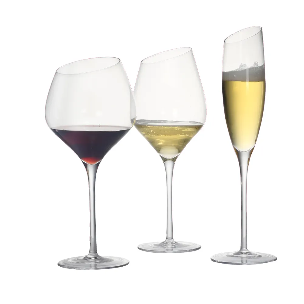 Handmade Blown Lead-free Crystal Glass Wedding Slanted Red Wine Glasses
