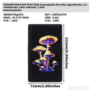 Wholesale New 5-<b>Tube</b> Black Printed Luminous Mushroom Logo Waterproof Plastic <b>Cigarette</b> Box Smoking Shop Accessories - Product Image 6