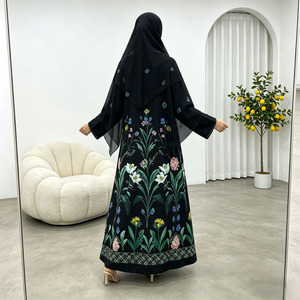 Elegante Abaya Musulmana con Estampado Floral, Estilo Dubái, Abertura Frontal, Túnica Larga para Mujer, Ropa Islámica al por Mayor - Product Image 4