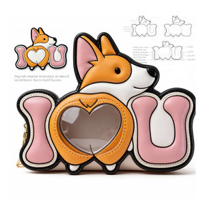 Bolso bandolera Corgi I Love You Ita para mujeres y niñas, lindo bolso de hombro con ventana transparente en forma de corazón para exhibir pines de anime y uso diario - Product Image 1