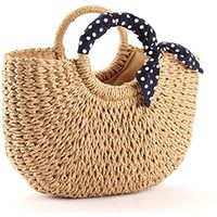 Sac fourre-tout d'été en paille tressée grande capacité pour femme, fait main, avec deux poignées, fermeture ouverte, idéal pour la plage