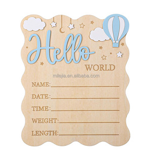 Panneau d'annonce de naissance en bois, bienvenue bébé, plaque de naissance, nom du bébé, accessoires <span class=keywords><strong>photo</strong></span> pour bébé, cartes de développement pour la fête prénatale - Product Image 1