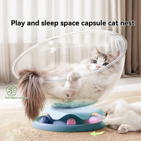 Lit pour chat transparent en forme de capsule spatiale avec jouet clochette, nid semi-fermé toutes saisons pour chats d'intérieur