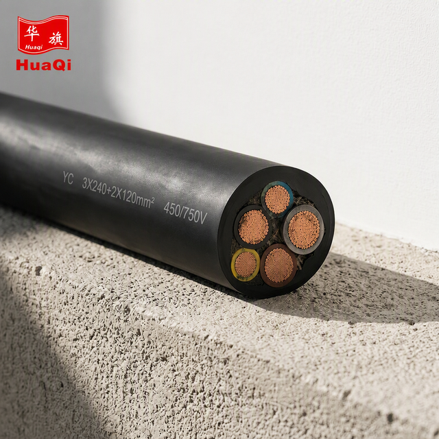 Huaqi YC Heavy Duty Rubber Flexible Cable 450/750V 3x240+2x120mm2 Copper Industrial Construction Site Temporary Power
