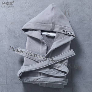 HUIZHONG accappatoi da bagno per la casa in cialda di cotone 100% con logo personalizzato/accappatoi in cotone intrecciato in spugna per hotel con cappuccio per uomo e donna - Product Image 4