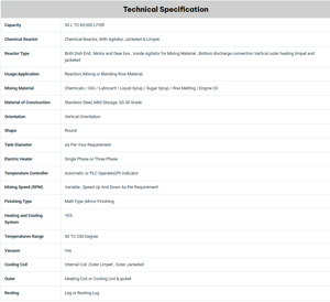ผู้ผลิตและผู้ส่งออกถังปฏิกรณ์สแตนเลสจากอินเดีย พร้อมปั๊มควบคุมด้วย PLC มอเตอร์พร้อมลูกปืน ประสิทธิภาพการผลิตสูง ต้นทุนต่ำ - Product Image 6