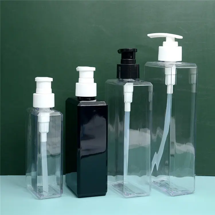 琥珀色200ml 300ml 500mlスクエアPETG PETシャンプーボトルクリアポンププラスチックボトルローション包装カスタマイズされたロゴと色