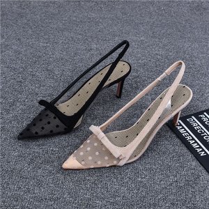 Sandals New Baotou Summer Polka Dot Mesh Fine Pointed High Heels Shallow Mouth Fairy Wind Single Shoes Women - Product Image 4