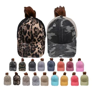 다양한 스타일 동물 표범 인쇄 여성 모자 6 패널 메쉬 Crisscross 포니 테일 모자 패션 야구 모자
