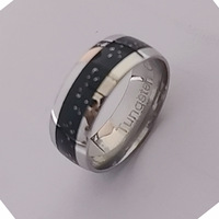 Anillo de Acero Inoxidable con Diseño de Cielo Estrellado, Banda Pulida Dorada y Plateada con Incrustaciones Negras para Hombre y Mujer, Joyería de Promesa de Boda