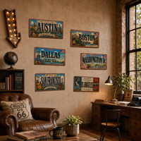 Letrero Metálico Vintage de Ciudad de EE. UU., Placa de Matrícula de Metal Rústica Retro, Letrero Metálico de Estilo Antiguo para Decoración de Pared de Bar o Garaje