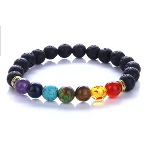 Pulsera de Lava de 8mm, piedra auténtica, colores Chakra