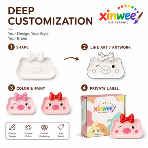 Kit de peinture créatif en céramique écologique pour enfants, avec couvercle, en forme de cochon de dessin animé, pour peindre soi-même, ensemble d'art et de peinture, également utilisable comme beurrier - Vente en gros - Product Image 3