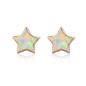 Anting-Anting Pejantan Bintang Emas Mawar Sederhana Desain Sempurna Wanita 925 Sterling Silver Opal Anting-Anting