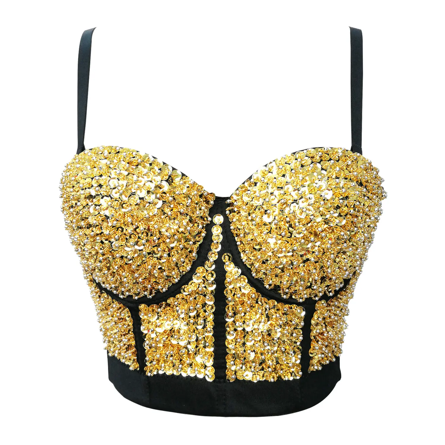 Royal embroidery gold color sequin short bra tops club bra show belly camisoles top