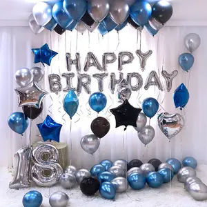 Juego de globos de decoración para fiesta de cumpleaños, juego de globos de Metal, rosa, azul, para adultos, venta al por mayor, 18 años