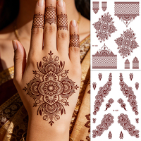 Autocollants de tatouage temporaire non toxiques, motif floral vintage cachemire, imperméables, rouge-brun, style bohème, pour visage et corps, idéaux pour mariages et Mehndi