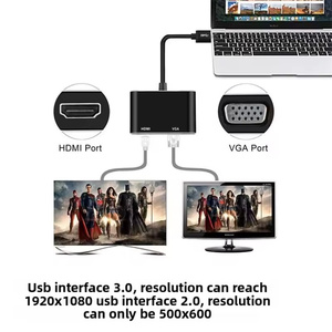 Многопортовый конвертер с двумя выходами, золотистый разъем, USB 3.0 в HDTV <span class=keywords><strong>VGA</strong></span> 1080P для подключения компьютера к монитору - Product Image 4