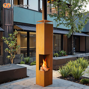 Columna Rectangular moderna GNEE, chimenea de acero Corten, calentador de leña independiente, patio exterior ecológico - Product Image 6