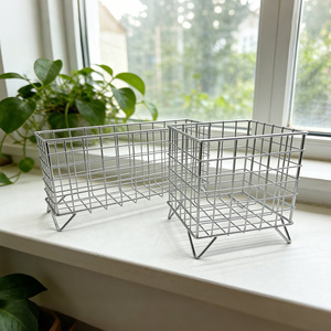 Silver Metal Square <b>Mesh</b> <b>Storage</b> <b>Basket</b> 1 Tier Hollow Office Home Organizer Bathroom Kitchen Countertop Use - Product Image 3