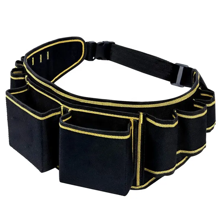 Tool Belt for Electrician Carpenter Construction Worker-Adjustable Utility Tool Belt Waist Pouch Bag Lid Hammer Hold-Rope Belt