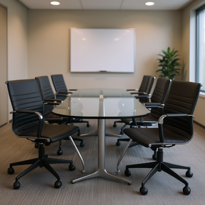 Ensemble de 2 chaises de bureau exécutives D0100HPB1GW en cuir synthétique noir, base en métal, pieds chromés, design moderne pour salle de conférence - Product Image 2