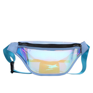 Sac banane de sport imperméable personnalisé avec logo pour femme, en PU holographique géométrique, sac banane arc-en-ciel pour femme - Product Image 1