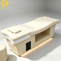 Lit de lavage des cheveux de style thaïlandais luxueux avec éclairage d'ambiance LED et bassin en acrylique pour salon professionnel