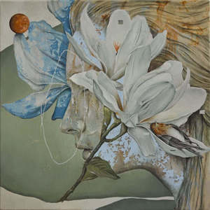 Dipinto a Olio Astratto con Texture Intensa, Ritratto Femminile con Fiore di Magnolia e Uccello, <span class=keywords><strong>Arte</strong></span> Murale 3D su Tela - Product Image 1