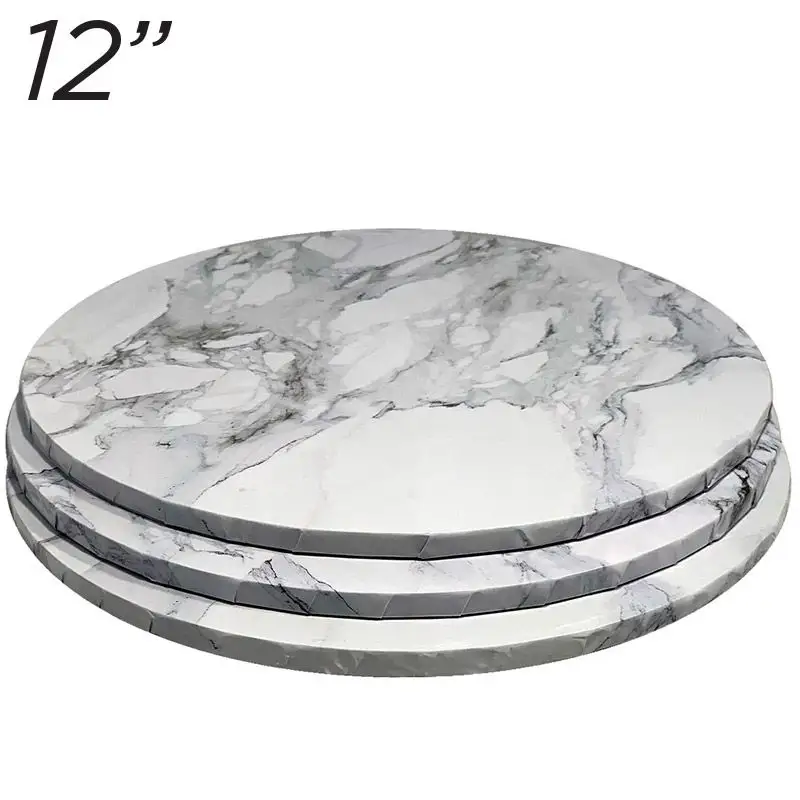 12 "weiß Runde Hartfaser Kuchen Bord Marmor Muster-6mm dicke