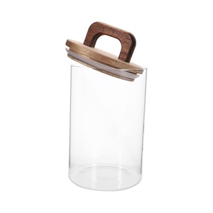 Airtight Acacia Lid Borosilicate Glass <b>Spice</b> <b>Jar</b> Clear Factory Food Storage Container <b>Jar</b> With Lid for Kitchen <b>Spice</b> Srorage - Product Image 1