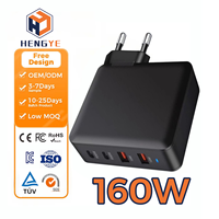 160W GaN Ports multiples USB C USB A Adaptateur secteur Charge rapide Alimentation 4 ports Chargeur mural de bureau