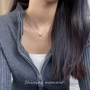 Bijoux de mode 925 argent sterling coeur plaqué <span class=keywords><strong>or</strong></span> colliers petite boule ronde chaîne de perles pour les femmes saint valentin fête des mères - Product Image 4