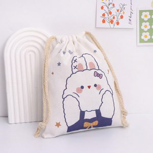 Resistente e riutilizzabile in cotone con coulisse zaino in tela con tasca laterale modello cartone animato sport Gym Sack per uomini e donne - Product Image 5