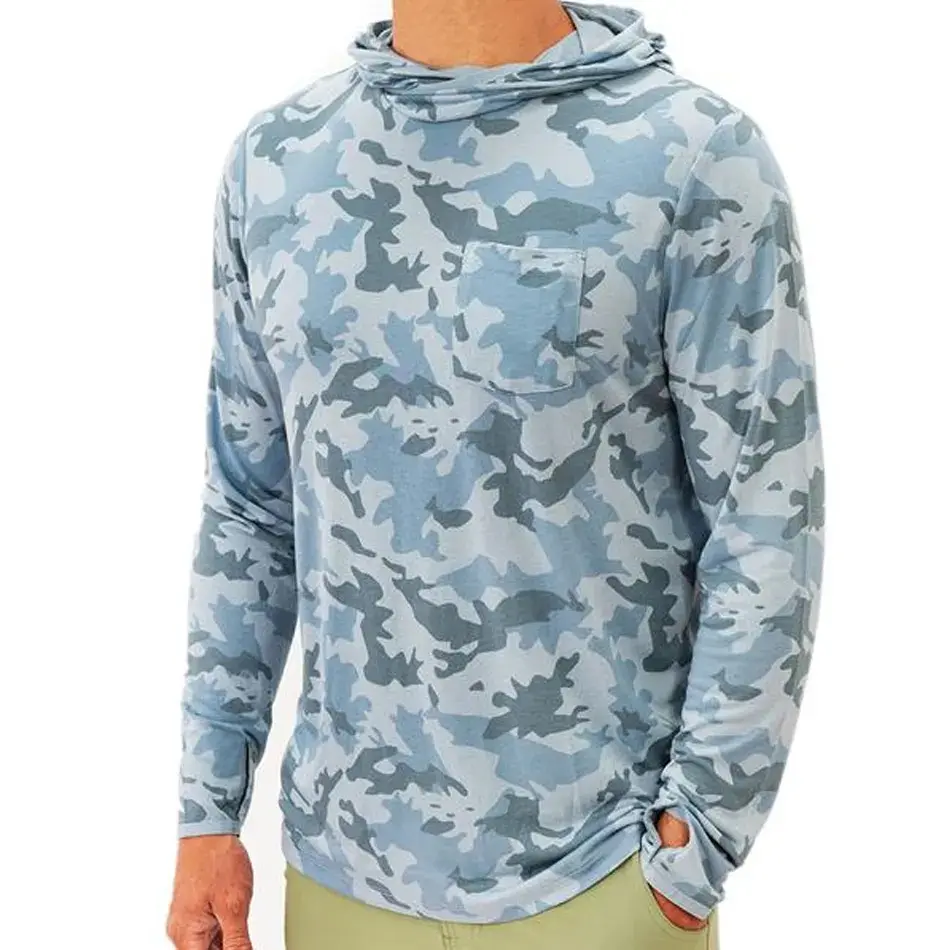 2023 OEM High Quality Sublimation Printing Quick Dry Polyester Performance Fishing Hoodie UPF 50 hooded fishing shirt